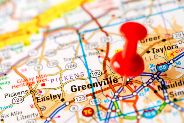 Greenville SC map with pin